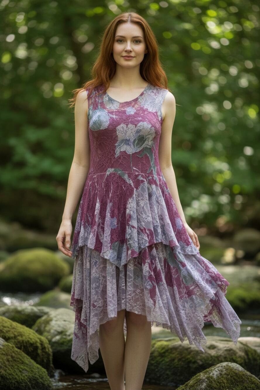 Origami Purple Multicolor Lace Dress Small